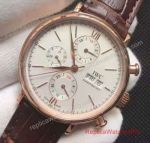 Replica IWC Schaffhausen Portofino Chronograph Watch Rose Gold White Dial Brown Leather